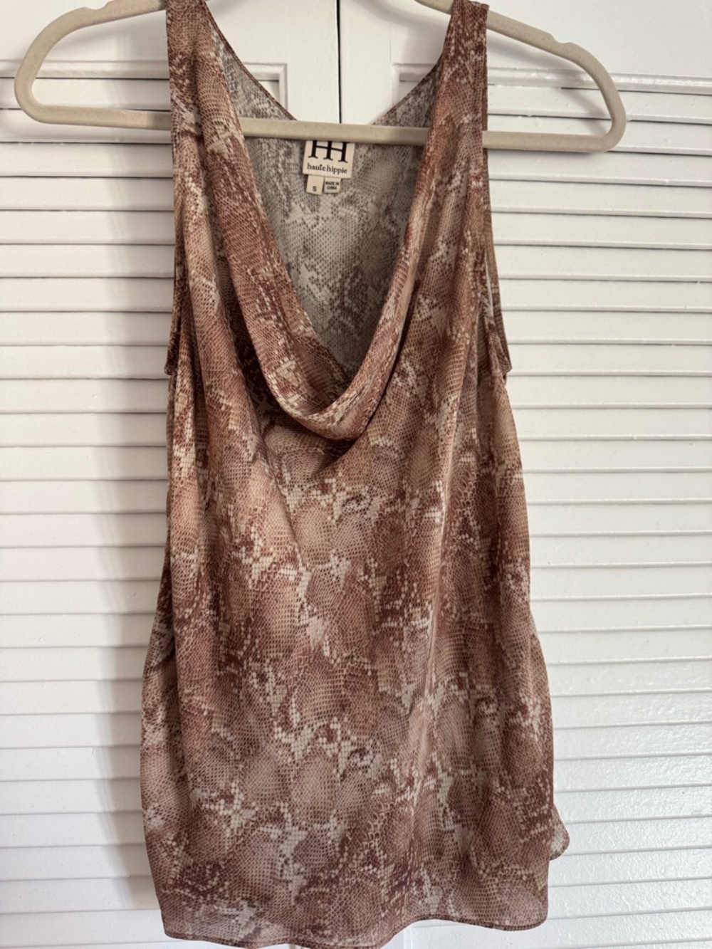 Haute Hippie Snake Print Cowl Neck Sleeveless Top - Brown, Cream